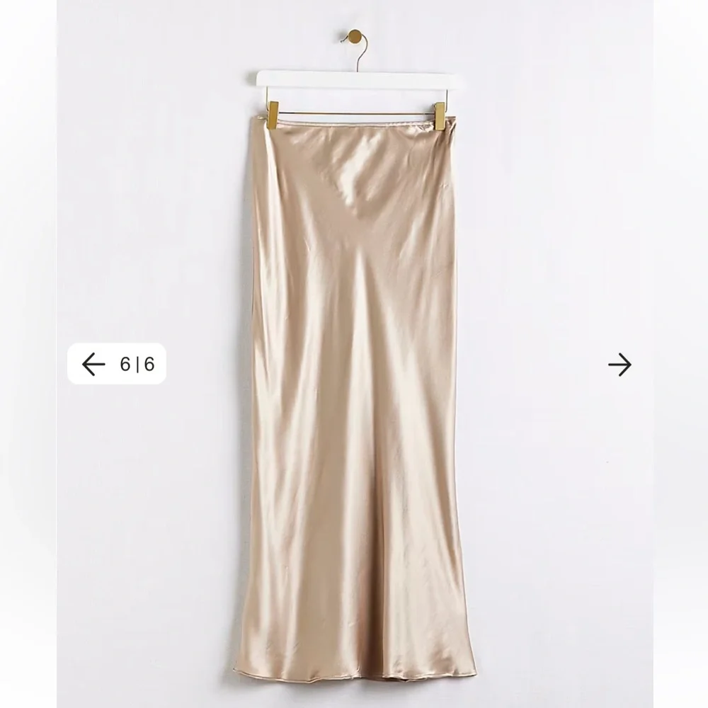 NWT‎ River Island Women’s Gold Satin Midi Skirt Bias Cut British